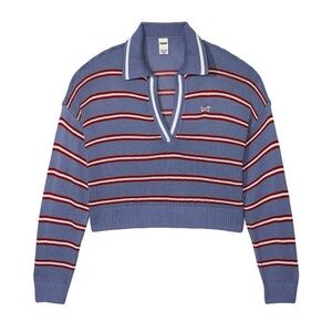 PINK Victoria's Secret Blue and Red Striped V-Neck Sweater